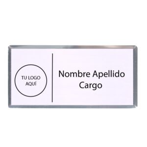 Piocha Metálica Rectangular XL Silver/Blanco 37x75mm